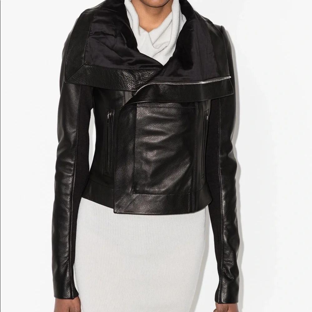 Rick Owens knit and leather bikers jacket blood 🩸 red 42/S - Picture 12 of 16